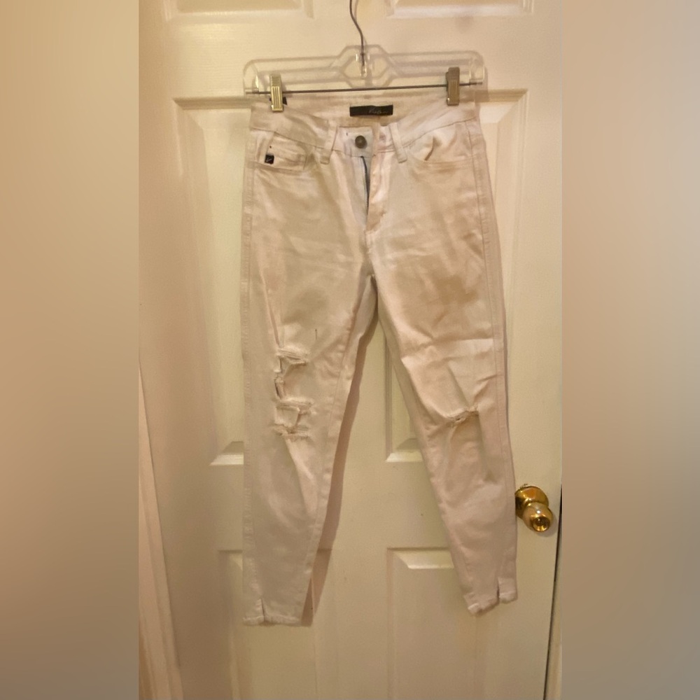 KanCan Women's Distressed Cream Boyfriend Jeans